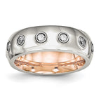 Chisel Stainless Steel Polished Rose IP-plated Inside with CZ Half Round 7mm Band