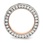Chisel Stainless Steel Polished Rose IP-plated Inside with CZ Half Round 7mm Band