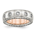 Chisel Stainless Steel Polished Rose IP-plated Inside with CZ Half Round 7mm Band