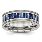 Chisel Stainless Steel Polished with Blue Carbon Fiber Inlay Textured Edge 8mm Band