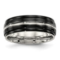 Stainless Steel Polished Black IP-plated 8mm Ridged Edged Band