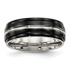 Stainless Steel Polished Black IP-plated 8mm Ridged Edged Band