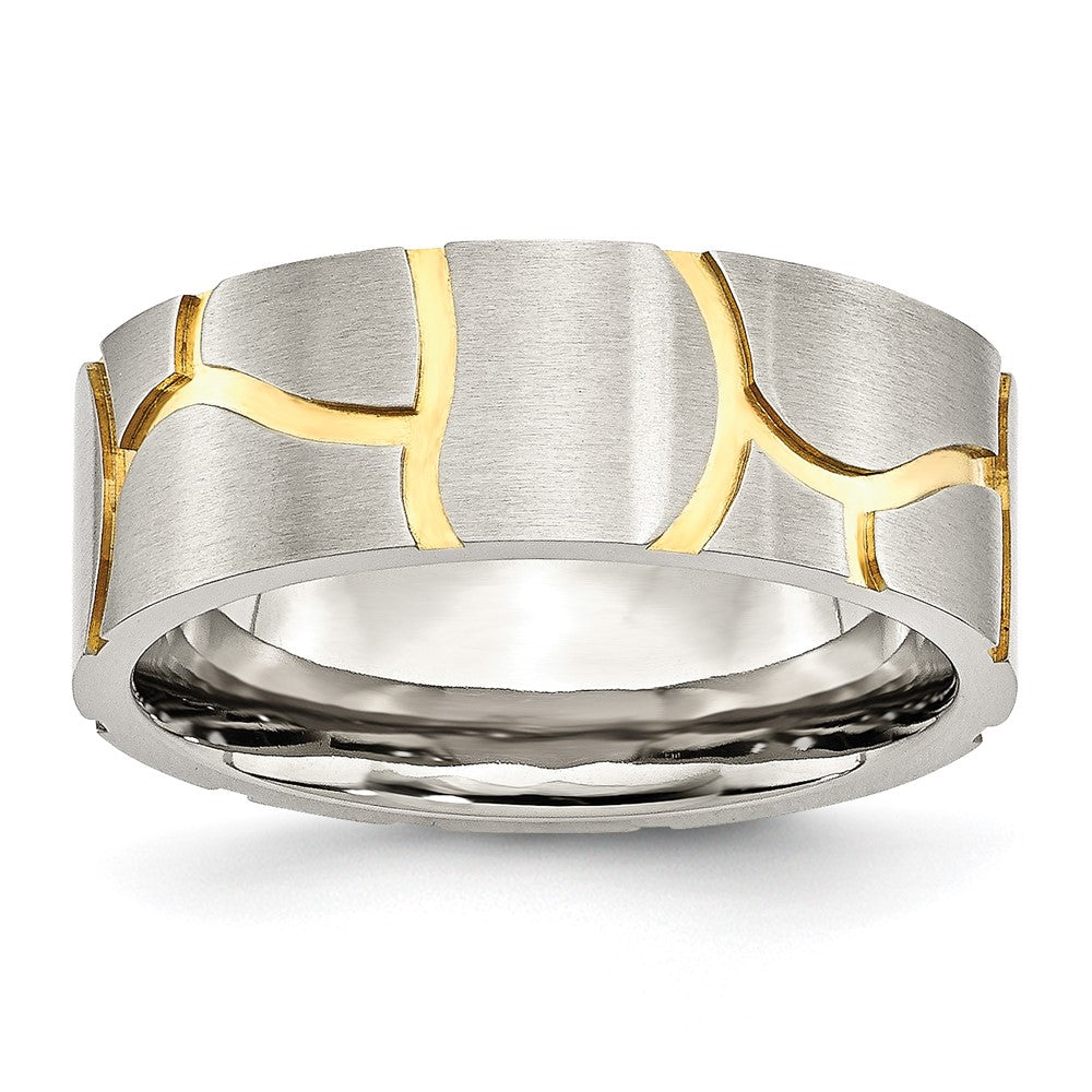 Chisel Stainless Steel Brushed Yellow IP-plated 8mm Grooved Band