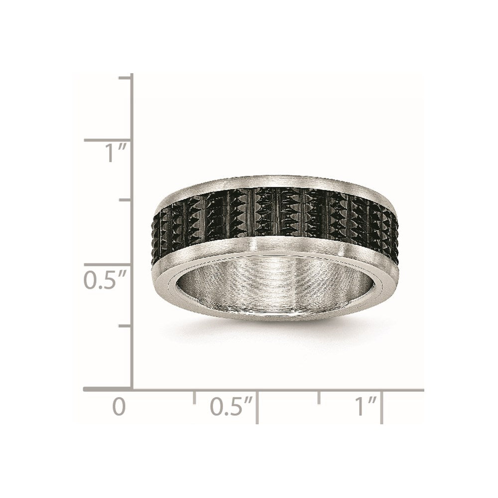 Stainless Steel Polished/Textured w/Brushed Edges Black IP-plated Band