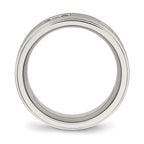 Stainless Steel Polished w/Brushed Center Black CZ 9mm Ridged Edge Band