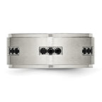 Stainless Steel Polished w/Brushed Center Black CZ 9mm Ridged Edge Band