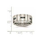 Stainless Steel Polished w/Brushed Center Black CZ 9mm Ridged Edge Band