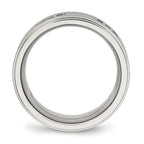 Stainless Steel Polished w/Black CZ 9mm Ridged Edge Band