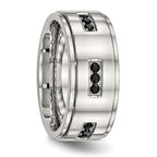 Stainless Steel Polished w/Black CZ 9mm Ridged Edge Band