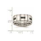 Stainless Steel Polished w/Black CZ 9mm Ridged Edge Band