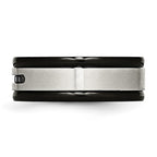 Chisel Stainless Steel Brushed and Polished Black IP-plated and Black CZ 8mm Grooved Band