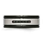 Chisel Stainless Steel Brushed and Polished Black IP-plated and Black CZ 8mm Grooved Band