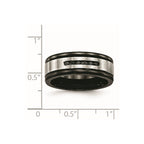 Chisel Stainless Steel Brushed and Polished Black IP-plated and Black CZ 8mm Grooved Band