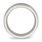 Stainless Steel Polished w/Black CZ 8mm Grooved Band