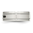 Stainless Steel Polished w/Black CZ 8mm Grooved Band