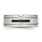 Stainless Steel Polished w/Black CZ 8mm Grooved Band