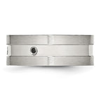 Stainless Steel Brushed and Polished w/Black CZ 8mm Band