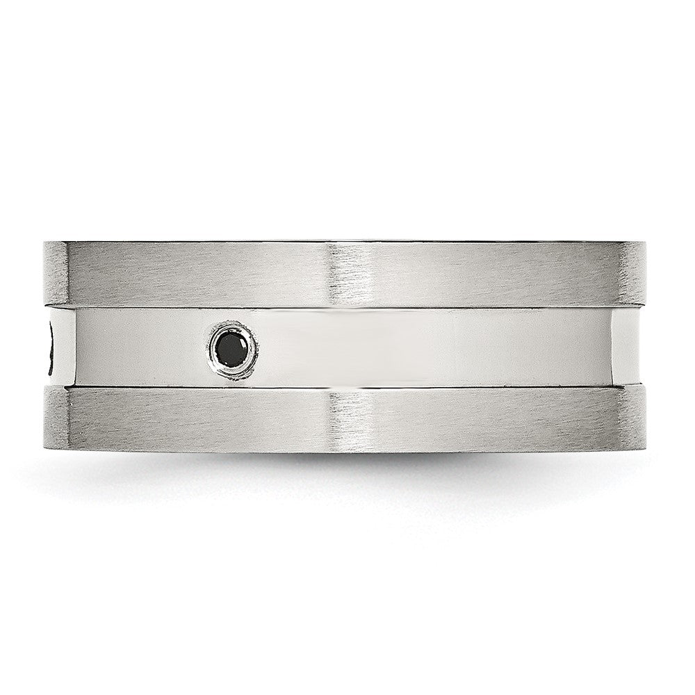 Stainless Steel Brushed and Polished w/Black CZ 8mm Band