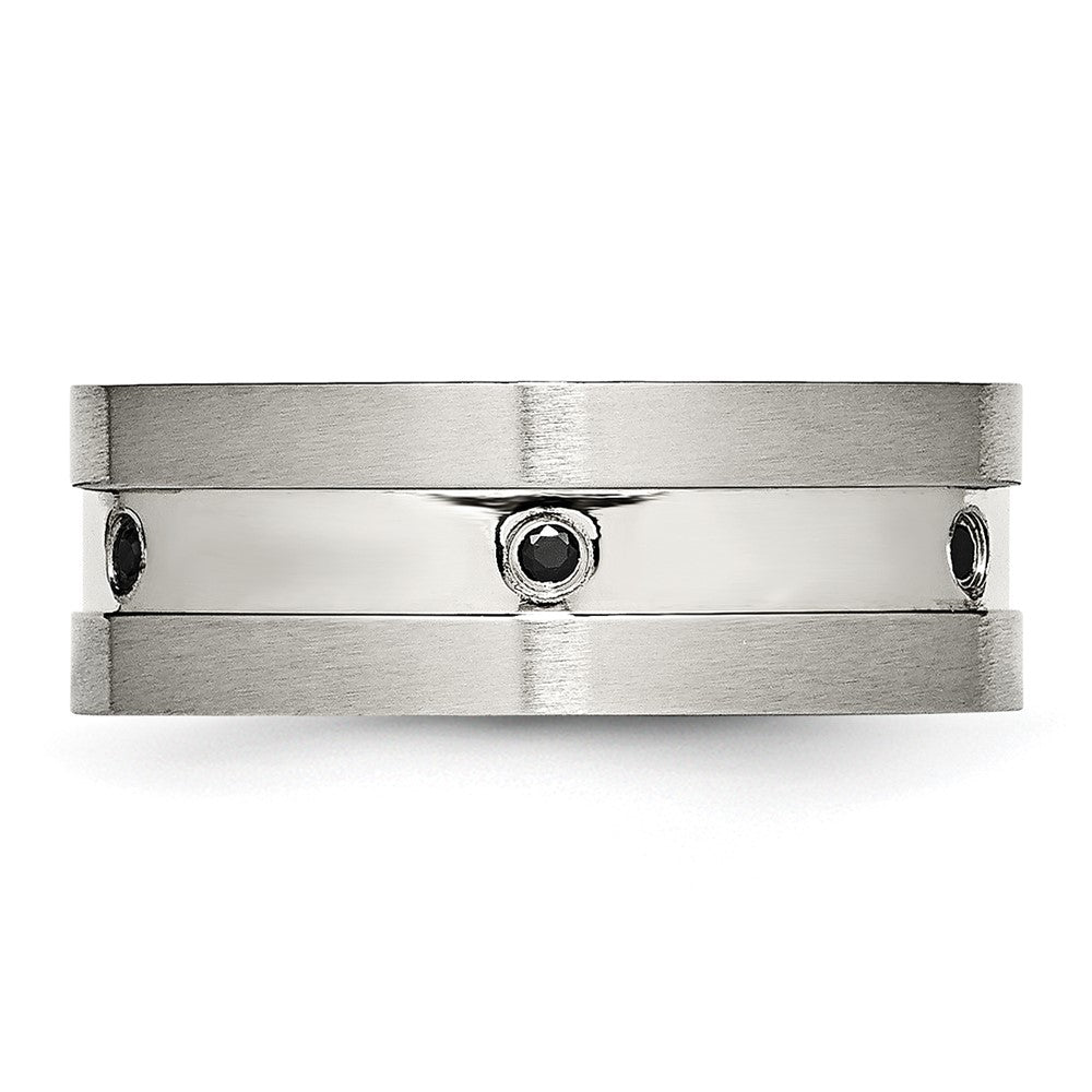 Stainless Steel Brushed and Polished w/Black CZ 8mm Band