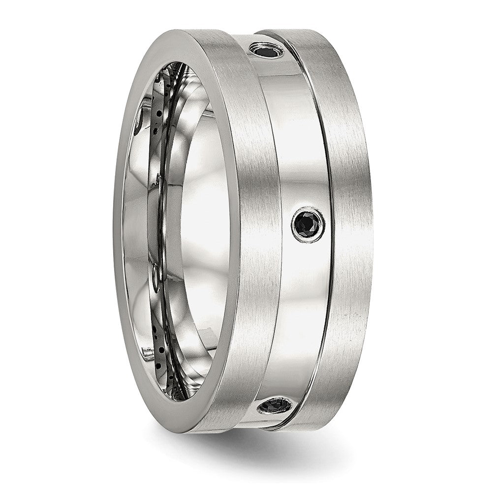 Stainless Steel Brushed and Polished w/Black CZ 8mm Band