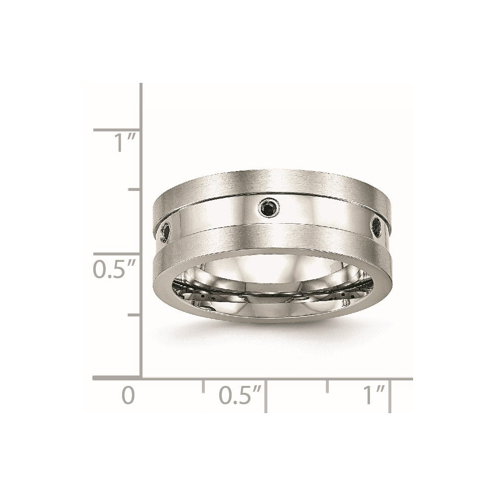 Stainless Steel Brushed and Polished w/Black CZ 8mm Band