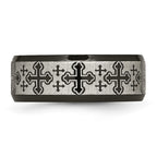 Stainless Steel Brushed/Polished Black IP Laser Etched Crosses 8mm Band