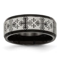 Stainless Steel Brushed/Polished Black IP Laser Etched Crosses 8mm Band