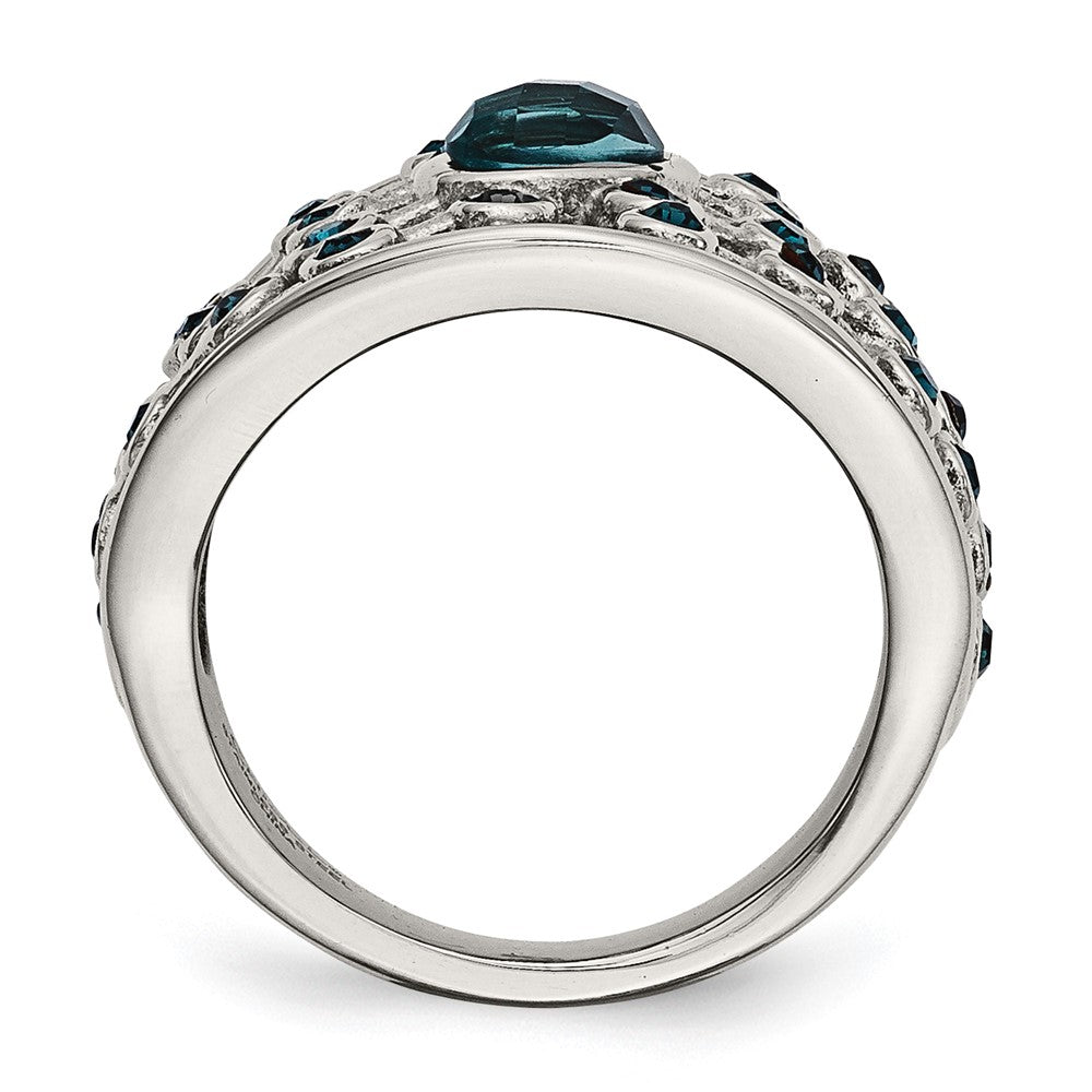 Stainless Steel Polished Blue Glass and Preciosa Crystal Ring