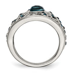 Stainless Steel Polished Blue Glass and Preciosa Crystal Ring
