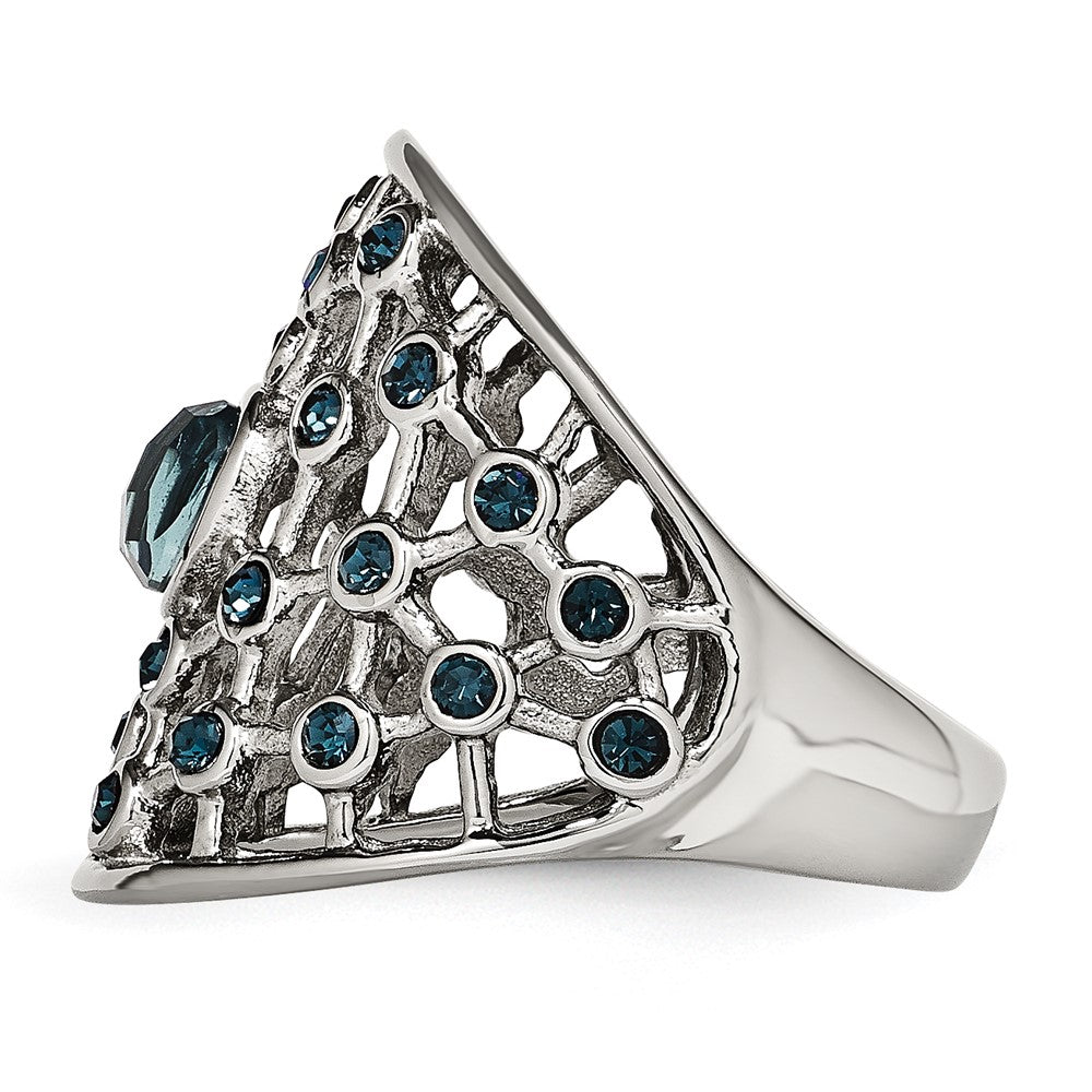 Stainless Steel Polished Blue Glass and Preciosa Crystal Ring
