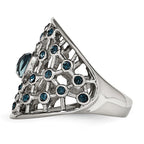 Stainless Steel Polished Blue Glass and Preciosa Crystal Ring