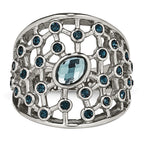 Stainless Steel Polished Blue Glass and Preciosa Crystal Ring