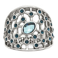 Stainless Steel Polished Blue Glass and Preciosa Crystal Ring