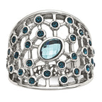 Stainless Steel Polished Blue Glass and Preciosa Crystal Ring
