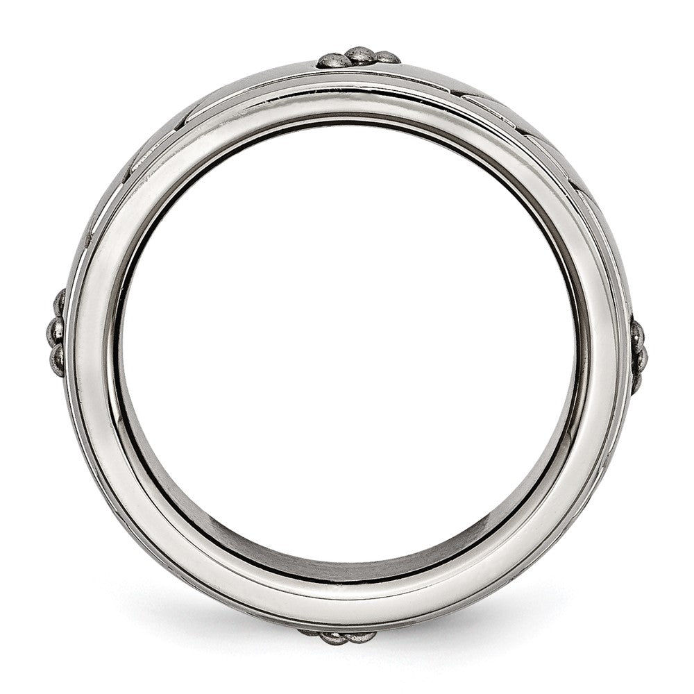 Stainless Steel Polished Beaded and Grooved 8mm Band