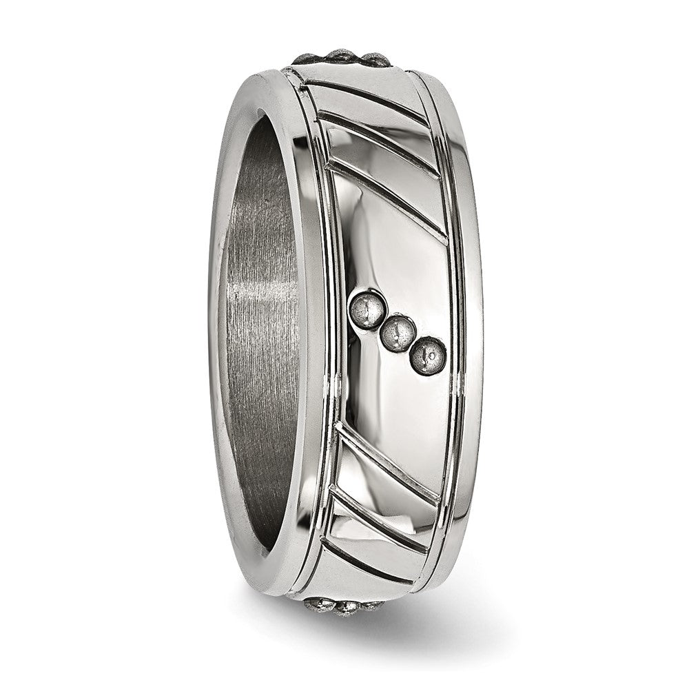 Stainless Steel Polished Beaded and Grooved 8mm Band