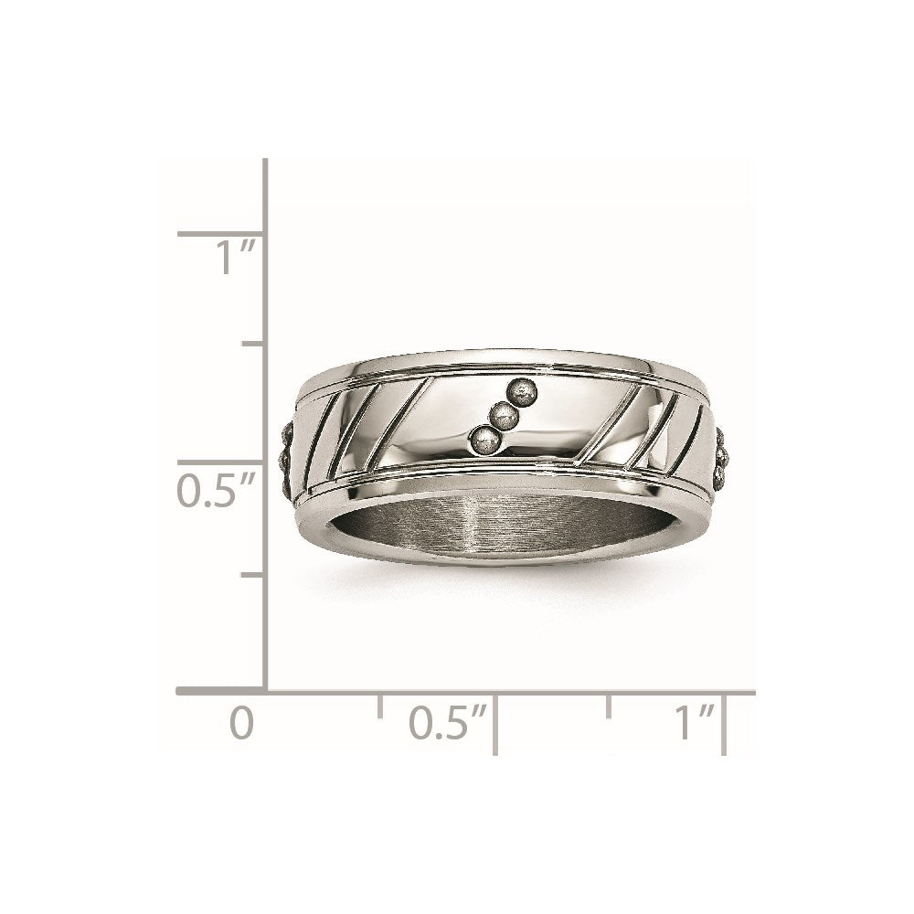 Stainless Steel Polished Beaded and Grooved 8mm Band