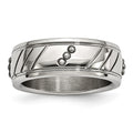 Stainless Steel Polished Beaded and Grooved 8mm Band