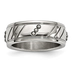 Stainless Steel Polished Beaded and Grooved 8mm Band