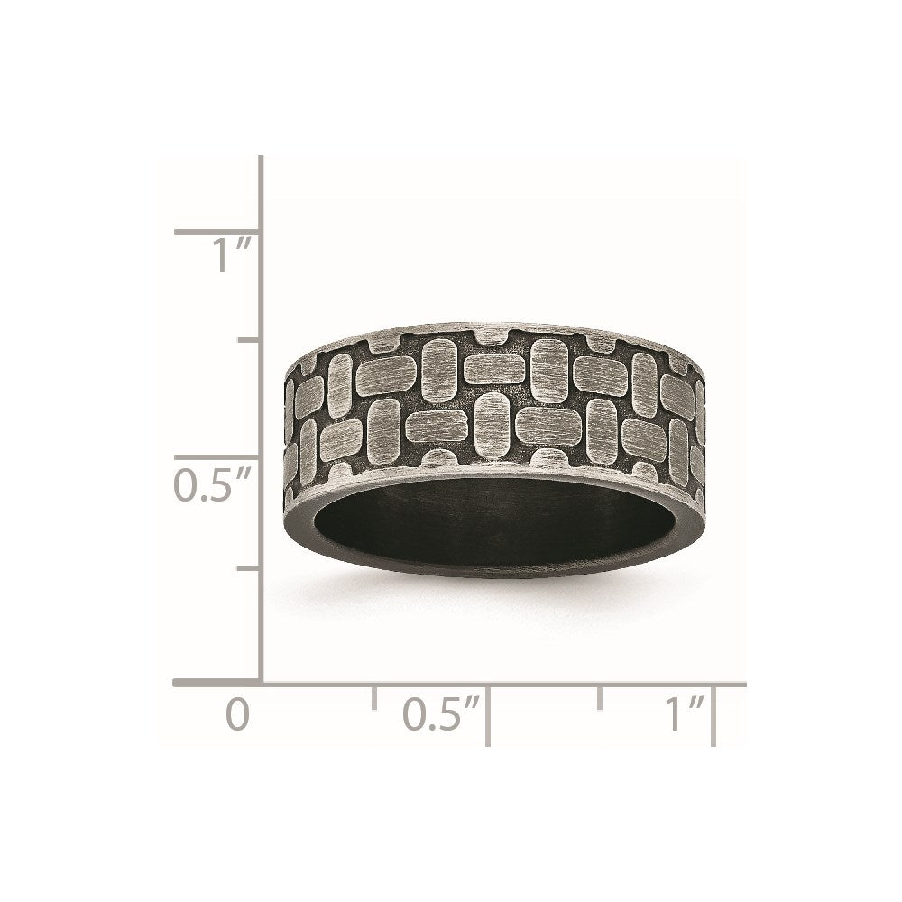 Stainless Steel Antiqued Brushed and Textured 7.75mm Flat Band