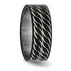 Chisel Stainless Steel Polished Black IP-plated Diamond-Cut 8mm Band