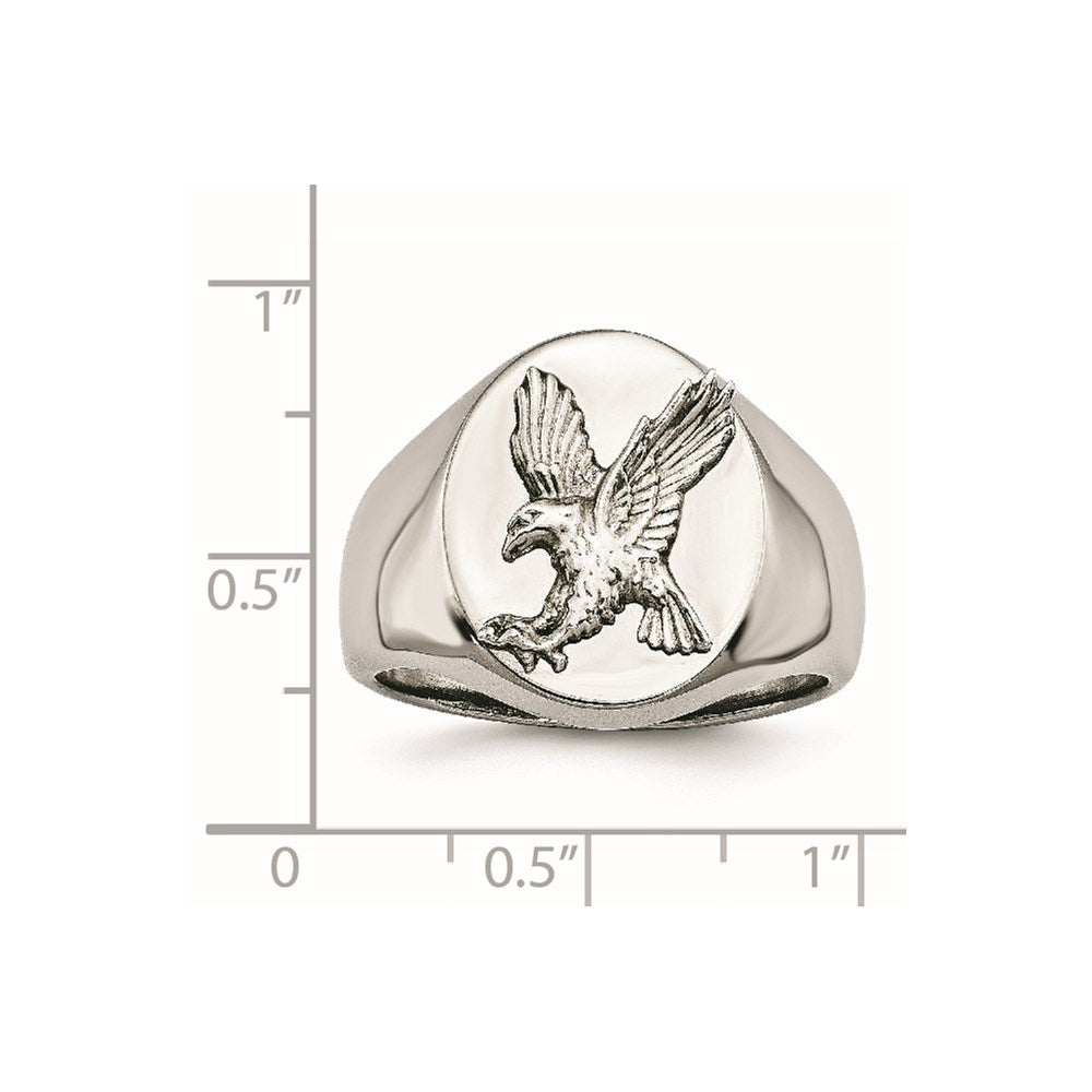 Chisel Stainless Steel Polished with Sterling Silver Rhodium-plated Eagle Ring