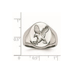 Chisel Stainless Steel Polished with Sterling Silver Rhodium-plated Eagle Ring