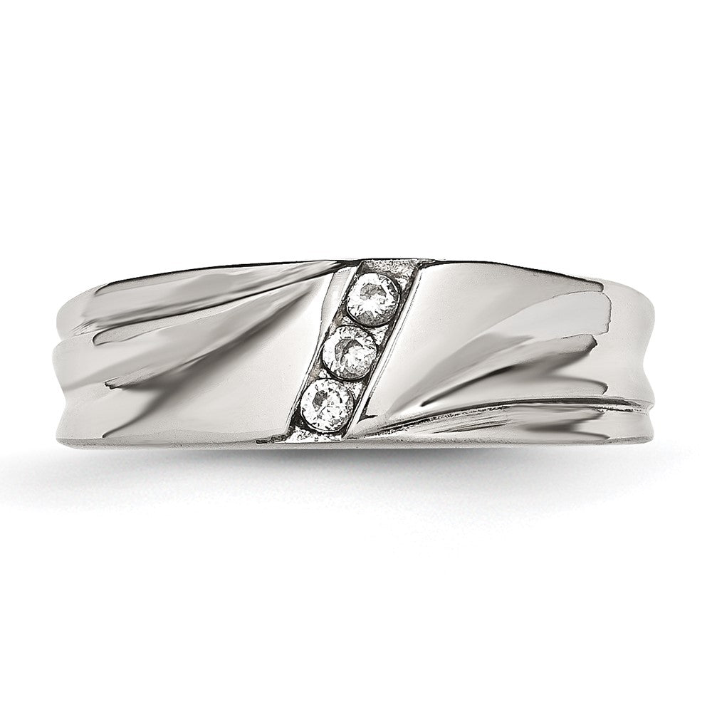 Stainless Steel Polished w/CZ 6.75mm Band