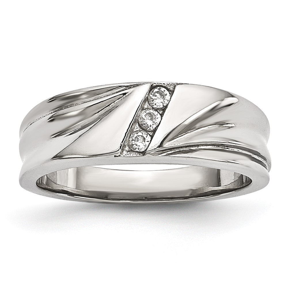 Stainless Steel Polished w/CZ 6.75mm Band