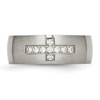 Chisel Stainless Steel Brushed with CZ Cross 7.75mm Band