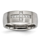 Chisel Stainless Steel Brushed with CZ Cross 7.75mm Band
