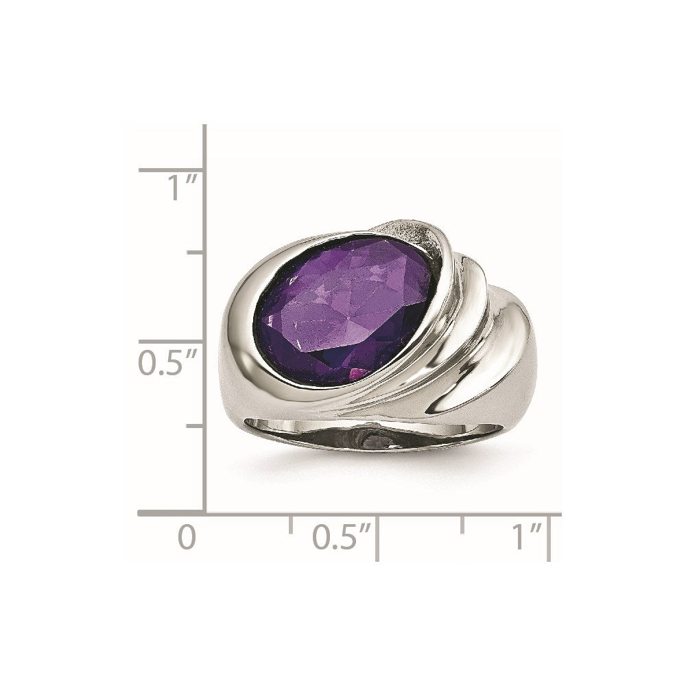 Stainless Steel Polished with Purple CZ Ring