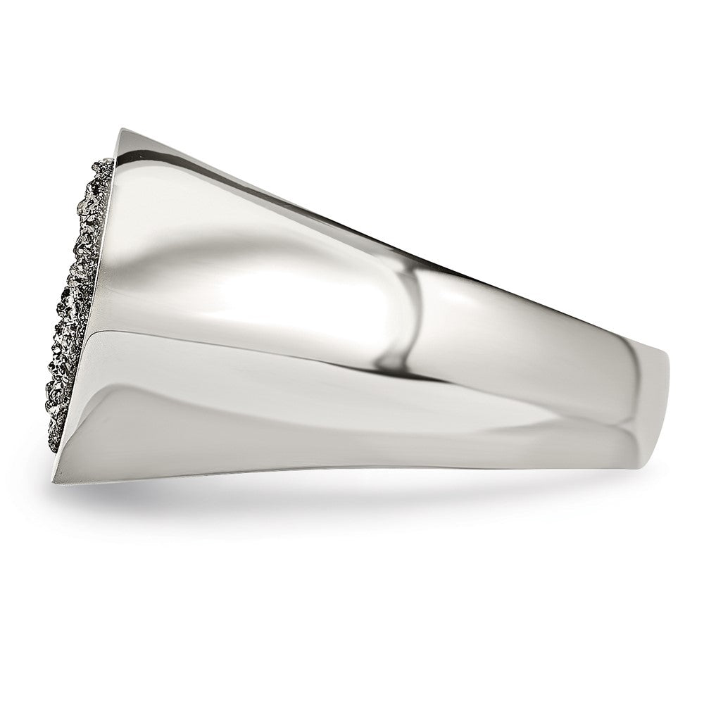 Stainless Steel Polished with Silver Druzy Ring