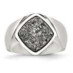 Stainless Steel Polished with Silver Druzy Ring